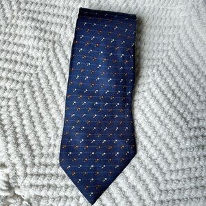 Hermes Paris Navy Tie with Gold and Red Dots